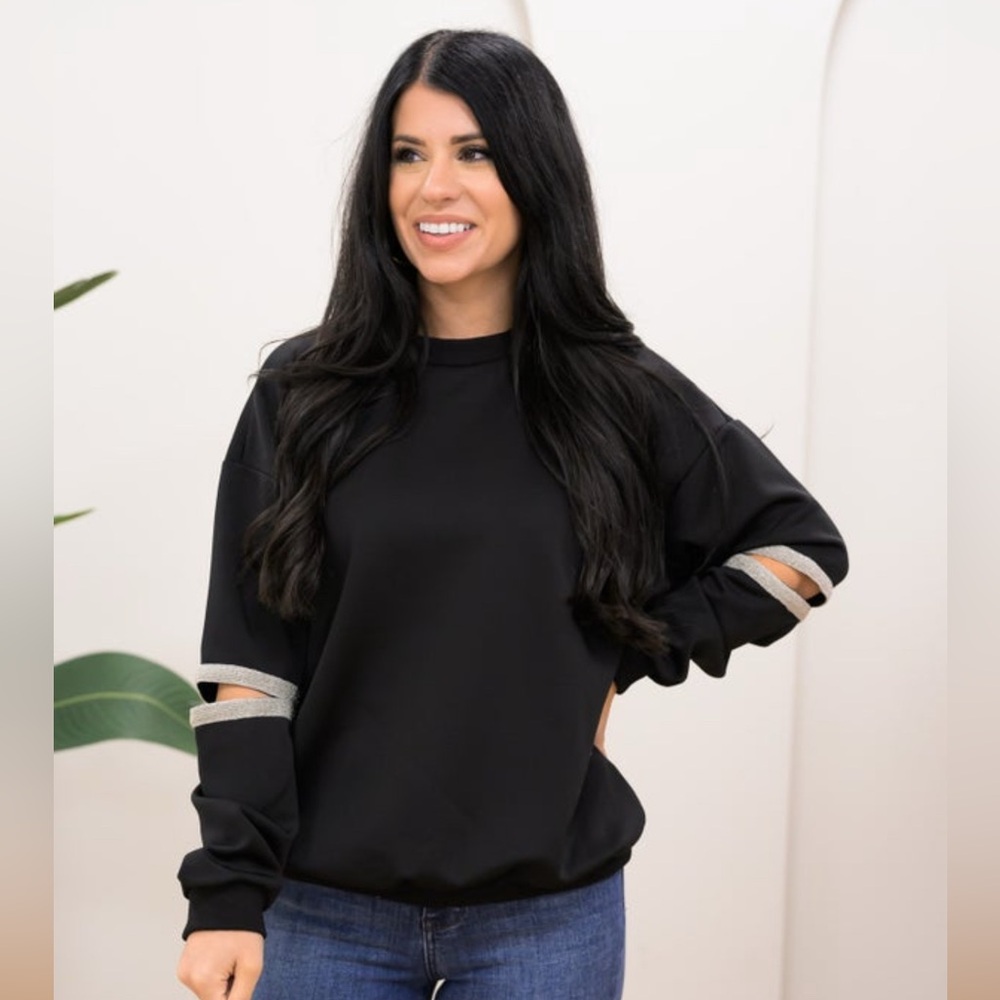 Sew in love crew neck with slit on elbows